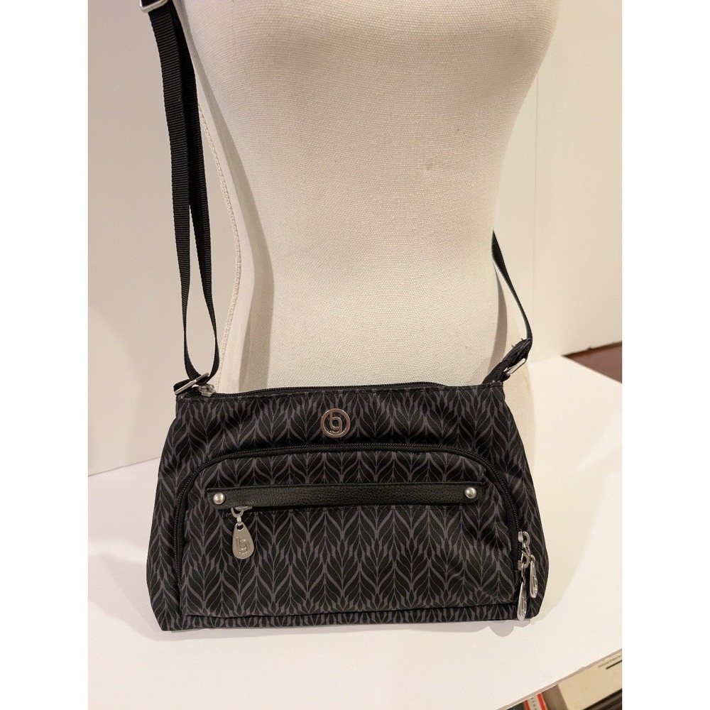 Baggallini Crossbody Bag RFID Blocking Grey Black Leaf Print Travel Purse